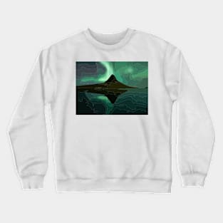 Mount Kirkjufell under the Northern Lights Painting Crewneck Sweatshirt